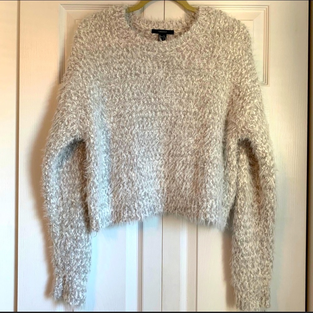 Forever 21 Fuzzy Grey White Sweater